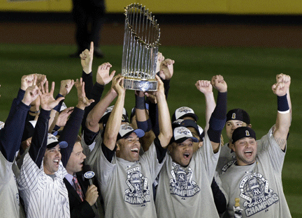 NY Yankees World Series Champs - Andy Pettitte Holding Trophy