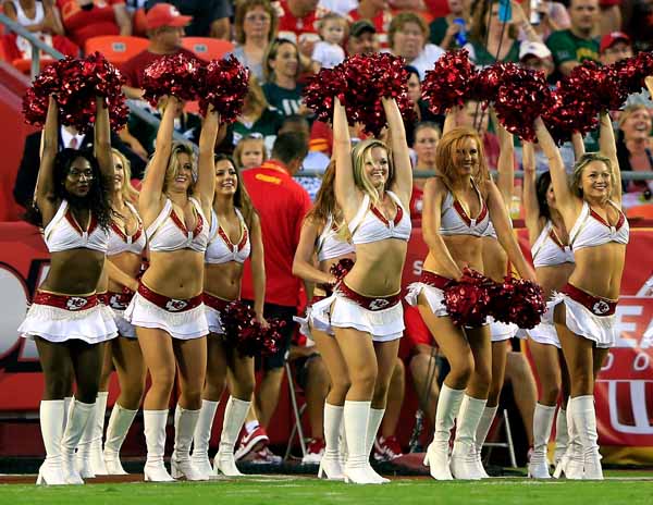 A Kansas City Chiefs cheerleader before an NFL preseason game