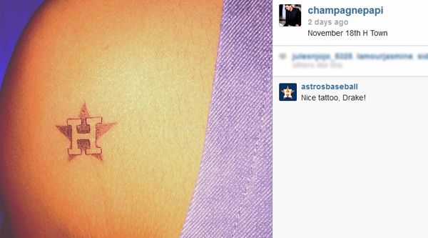 Rapper Drake shows off Astros tattoo on Instagram
