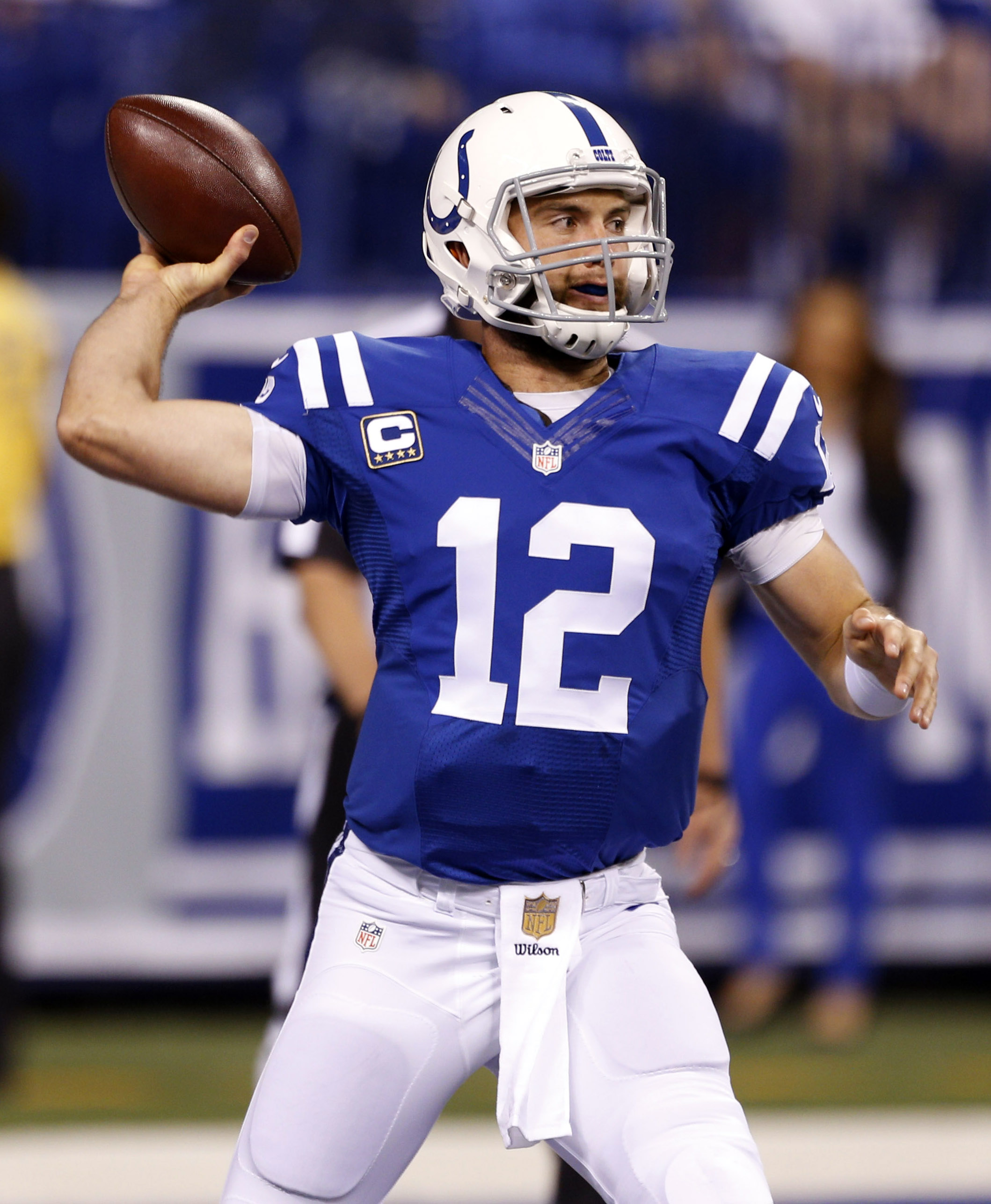 Indianapolis Colts quarterback Andrew Luck (12) throws on the