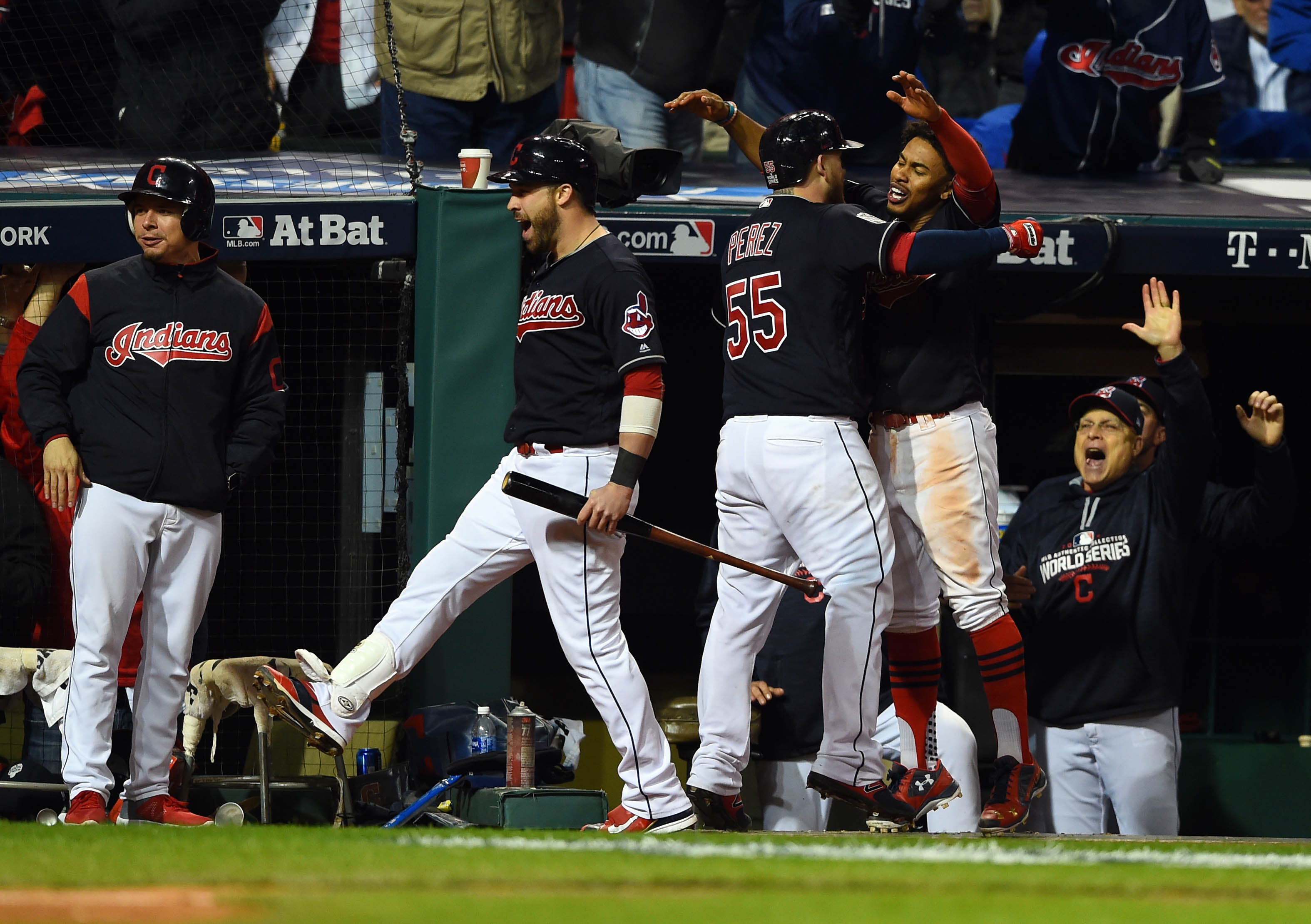 Roberto Perez & Cody Allen 2016 Cleveland Indians Celebrate 