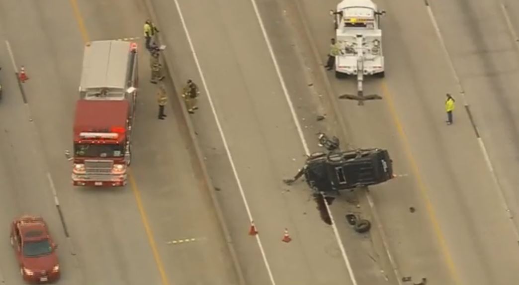 SUV flips after hitting bus on I45 North HOV