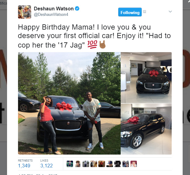 DAY 3 BLOG: New Texans QB buys mom a Jag for birthday