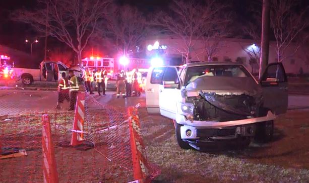 Five children, two adults injured in crash off Hardy Toll Road | khou.com